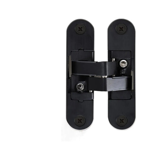 Front view of Hidden Cross Hinge For Invisible Doors And Cabinets, 3D Adjustable 180 Degree Folding Door Hinge, Concealed Stainless Steel H Shaped Door Hardware For Wooden Doors, Large Right.