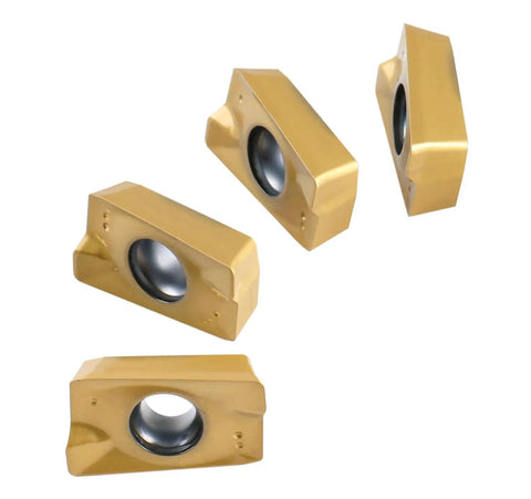APKT1604 TiN Coated Carbide Inserts For Steel Machining, 10 Pc Set, ISO APKT160408, 0.366 Inch IC, close-up view