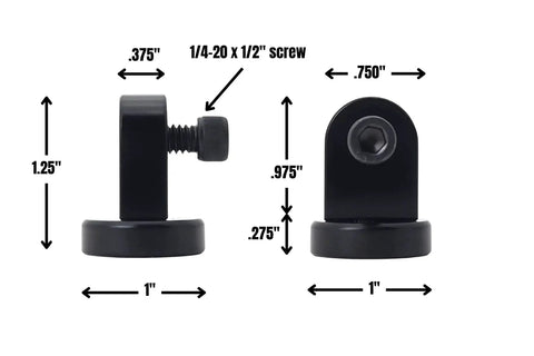 Compact Magnetic Base For Dial Indicators With 40 Pound Holding Power, 1-1/4 Inch High By 1 Inch Diameter, side view, dimensions labeled
