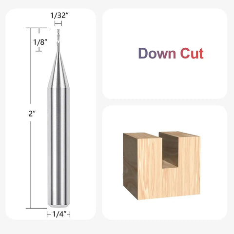Downcut 1/32 Inch Router Bit With 1/4 Inch Shank Carbide End Mill For CNC Woodworking Inlays Slots Grooves Mortises Dados SpeTool