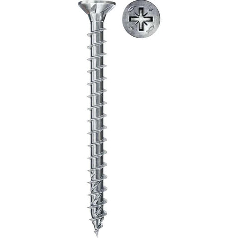 Power Fast II Wood Screws 4 X 25 Mm Box Of 60 for woodworking, zinc-plated, triple-threaded tip, shown close-up with head detail