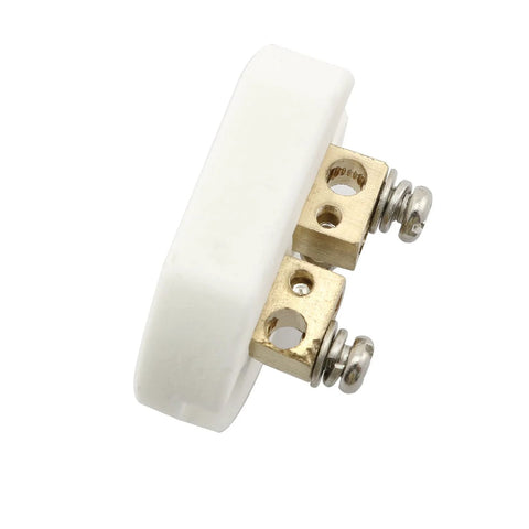 White ceramic K-type thermocouple terminal block with brass clamps and screws
