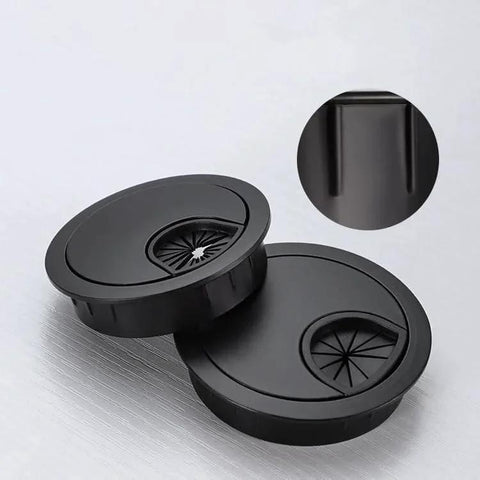 Zinc Alloy Desk Grommet For Wire Organization And Cable Management, 53mm Hole Cover, Black, 2 Pack with close-up of electroplated finish