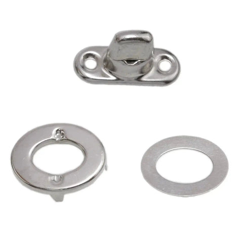 Close-up of component parts from the Heavy Duty Marine Grade Twist Lock Fasteners For Boats And RVs Canvas Snaps With Screws Stainless Steel Set.