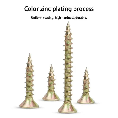 M4 Flat Head Wood Screws Set 340 Pcs Philips Drive Countersunk Self Tapping Screws Yellow Zinc Plated Finish for wood and metal projects