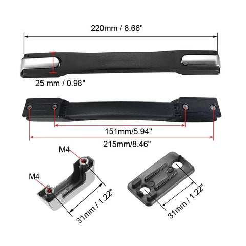 Luggage Handle Replacement Strap Grip For Suitcases 220mm Long With Rubber Grip And Zinc End Caps Plastic Body Dimensions