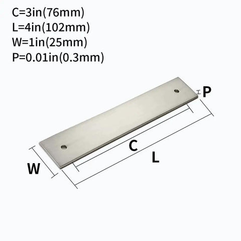 Five Pack 4 Inch Square Cabinet Pull Backplates, 3 Inch Center To Center (76mm) Mounting, Brushed Satin Nickel Finish dimensions