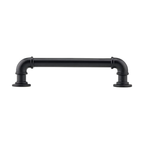 Industrial Pipe Style Matte Black Cabinet Pull Handle 5 1/32 Inch Center 6 Inch Length Bold Black Kitchen Hardware P9022128MB