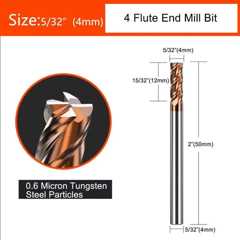 Beefy Carbide Square End Mill For Alloy Steels With 4 Flutes And 4mm Micro Grain Cutter HRC55 AlTiN Coated, illustrated dimensions