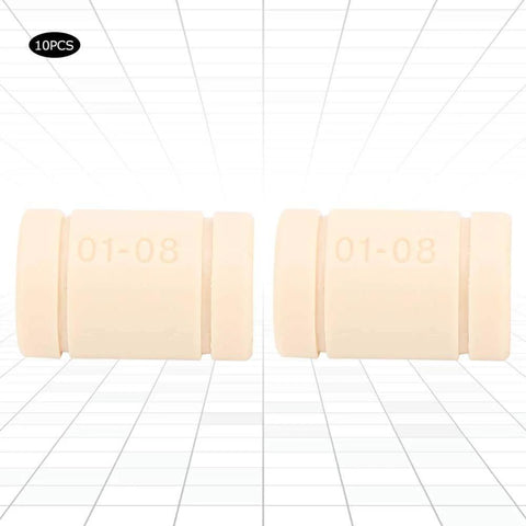 LM8UU Bearing Plastic Linear Bushing Set For 3D Printers, 10 Pieces, 8mm ID 16mm OD, front view of beige bushings.