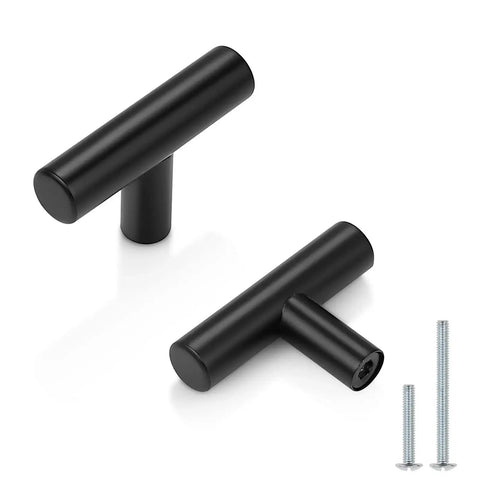 10 Pack Flat Black 2 Inch T Bar Cabinet Knobs Hollow Stainless Steel Single Hole with screws for modern interiors