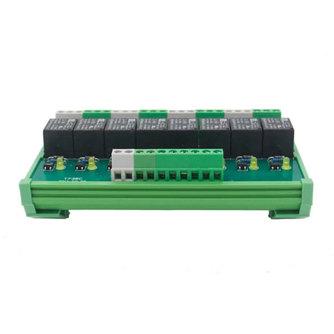8 Channel Relay Module For AC DC 12V PLC Control Plug And Play DIN Rail Optional 10A 250V AC 30V DC with screw terminals front view