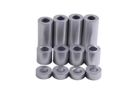 Heavy Duty Aluminum Spacer Round Unthreaded Standoff Bushing With Plain Finish, One Half Inch Outer Diameter And Three Eighth Inch Inner Diameter, Choose Your Length, Fits Five Sixteenth Inch Or M Eight Bolts, Two Inch Length Pack Of Five, showing different lengths.