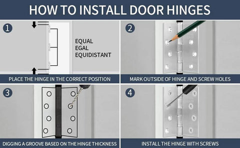 Door hinges installation guide for 4x4 inch 316 stainless steel hinges for interior and exterior doors.