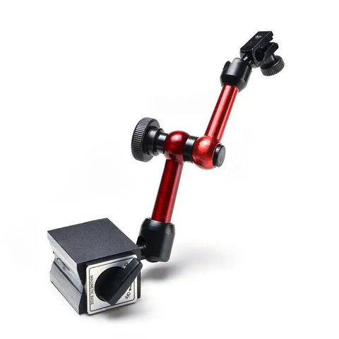 3 Joint Red Adjustable Magnetic Base Holder For Digital Dial Indicator AGPtek with ON/OFF switch and three-joint arm.