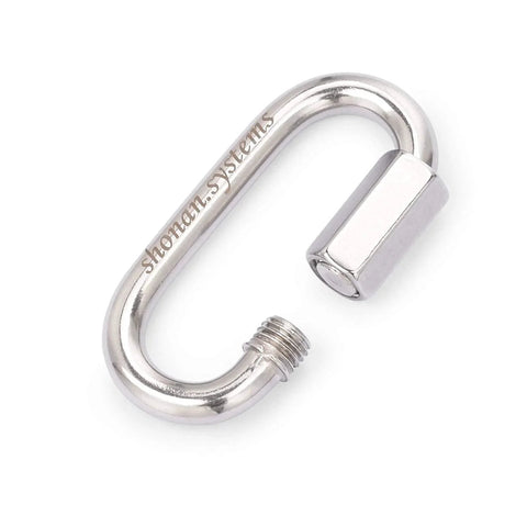2.3 Inch Stainless Steel Chain Quick Links Set Of 5 With 1/4 Inch Locking Carabiners, screw link visible