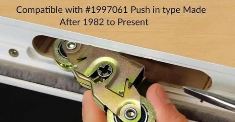 2 Pack Sliding Door Rollers For Andersen Patio Doors 1 1/4 Inch Tandem Roller Assembly With Steel Ball Bearing Replacement Wheels Compatible With OEM Nos 1997061 And 1273704 Designed For 200 Series Narroline Perma-Shield And 400 Series Andersen Doors, being installed into a door.