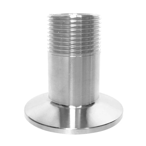 Stainless steel sanitary pipe fitting with 1-inch NPT male to 1.5-inch tri-clamp ferrule adapter, 50.5 mm OD