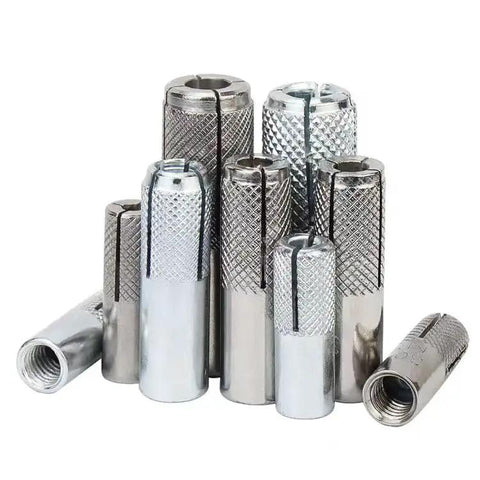 Twenty Pack Premium Stainless Steel Knurled Drop In Anchors For Solid Concrete Three Eighths Inch Sixteen Thread