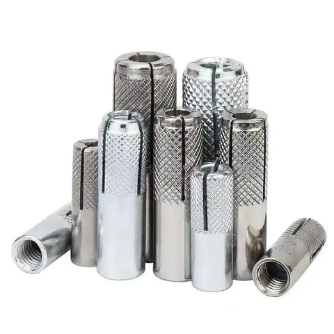 20 Pack One Quarter Inch Premium Stainless Steel Knurled Drop-In Anchors For Solid Concrete Internal Forced Expansion Heavy Duty Fasteners