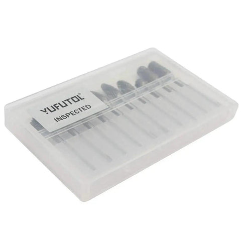 10 Piece Double Cut Carbide Burr Set For Die Grinder And Rotary Tools By YUFUTOL Pro Grade 3mm Shank Fits Dremel With Protective Case