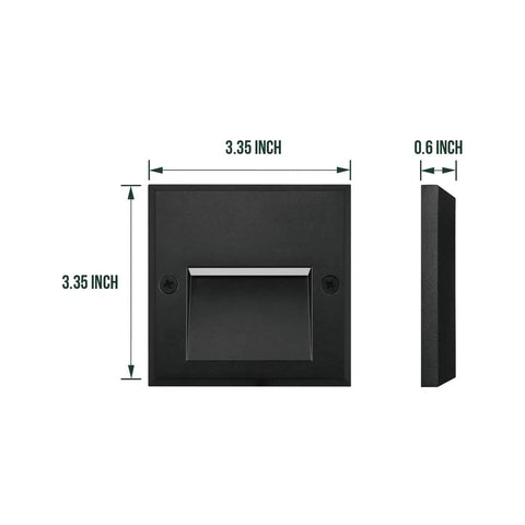 Front and side view of Six Pack Slim Square Low Voltage Deck Post Lights For Posts And Steps, Die Cast Aluminum, Black