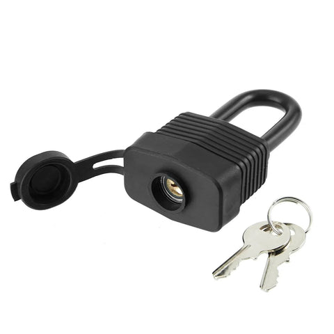 Outdoor Waterproof Padlocks Keyed Alike Pack Of 6, Heavy Duty Laminated Steel Lock with black weather-resistant cover and keys on white background.