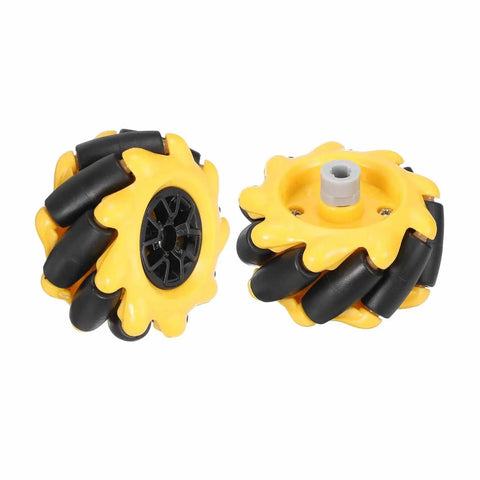 2Pack Mecanum Wheel Set For Smart Robot Cars And DIY Projects, yellow 48mm wheels with ABS rubber, left and right pair