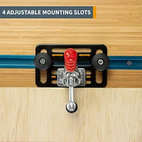 Toggle Clamp Mounting Plate Kit With Round 5/16-18 Knobs And T-Bolts For T-Track Accessories installed on wood surface