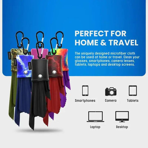 Six Pack Microfiber Glasses Cloths With Pouches For Lenses And Delicate Screens displayed against blue background