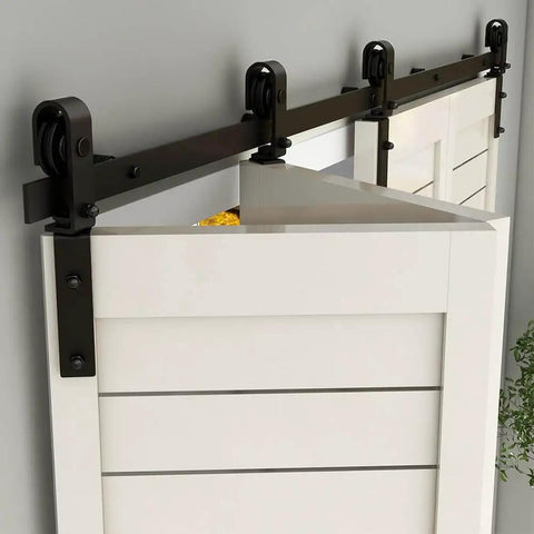 72 Inch Bi Fold Barn Door Hardware Track Kit For Four Doors Heavy Duty Sturdy J Shape System Easy To Assemble Smooth And Quiet
