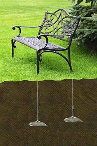 Earth Anchor 68-DB1 Medium Pack Of 12 for securing outdoor bench to ground, showing installed anchors on grass without concrete.