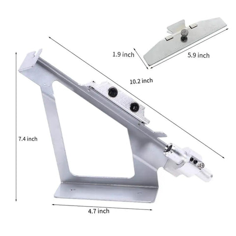 Durable Stainless Steel Magnetic Fletching Jig Kit For Arrows With Quick Clamp Easy Setup And Adjustable Pro Grade 3 Or 4 Fletching Options DIY Arrow Vanes Jig Tool with precise dimensions shown.