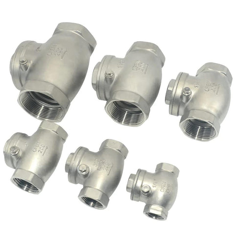 Set of six Megairon 1 inch SS316 swing check valves with female NPT threads, CF8M, 200 PSI