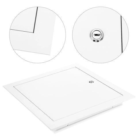 QWORK 10x10 inch flush access door panel, white aluminum alloy, for drywall and ceiling electrical service, with round lock.