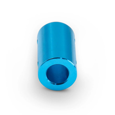 Blue aluminum bore rigid coupling for 6.35 mm motor/stepper shafts.