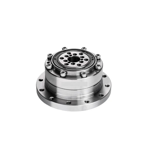 CS 14 II Harmonic Drive CSF 14 II strain wave gear reducer for automation with zero backlash precision, metal, front view.