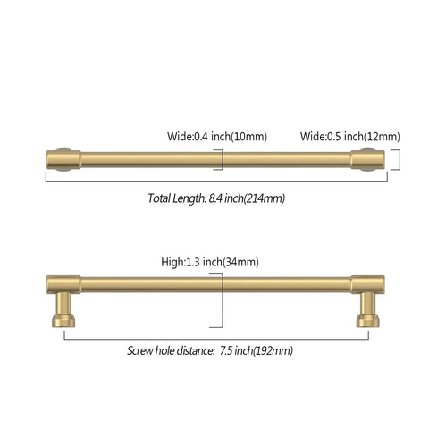 Diagram of 10 Pack 7.5 Inch Champagne Bronze Cabinet Pulls For Kitchen Cabinets Drawers And Cupboards with dimensions shown.