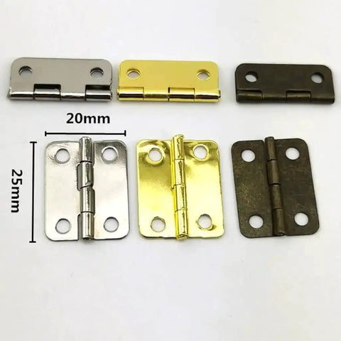 Thicker Design Wooden Box Hinges For Tea Boxes And Small Cabinets with various metal finishes shown in 20mm x 25mm size.