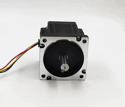 Front view of Beefed Up Nema 34 Stepper Motor Five Point Five Amps Four Point Five Newton Meters 637 Oz In 80mm Length with wires.