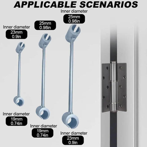 Heavy Duty Door Hinge Adjustment Tool For 14 To 25 Mm Doors, Residential Door Hinge Repair Kit For Sagging Or Misaligned Doors, Easy Alignment And Smooth Operation With High Precision Wrench And Spanner Included shown with hinge.
