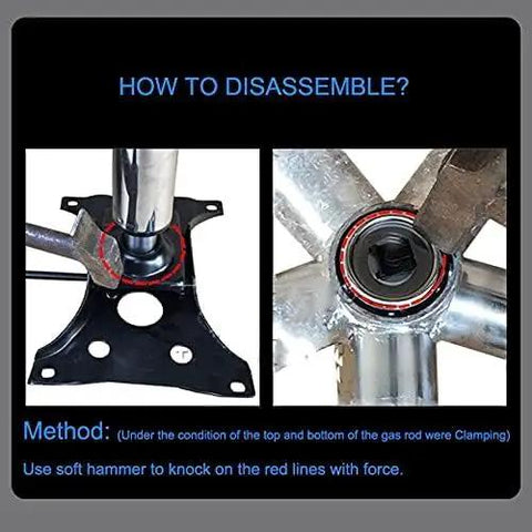Disassembly guide for Tall Gas Lift Cylinder Replacement For Drafting Chairs And Bar Stools showing base removal.