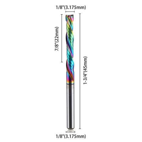 Compression CNC Router Bits Set For Woodworking, Spiral End Mills With One Eighth Inch Shank, Up And Down Cut, Two Flutes, DLC Coated Solid Carbide
