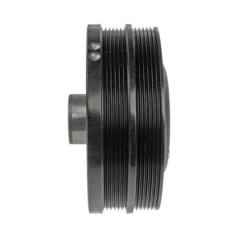 Side view of Harmonic Balancer For Oldsmobile 98 88 1995 Old School Black Serpentine Belt Drive Repair Part With Keyway And 92.5 Millimeter Depth Ready For Replacement OEM 12563268 24504739 showing grooves and keyway.