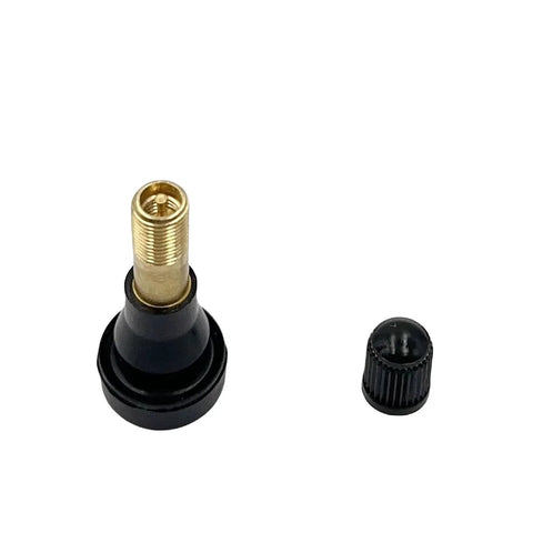 Close-up of 20Pcs TR600HP High Pressure Tire Valve Stems For Tubeless Rims Snap In Black Rubber Brass 0.453 Inch Rim Holes