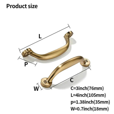 Dimensions for 3 Inch Hole Center Brushed Brass Cabinet Pulls 10 Pack, showing length and width specifications.