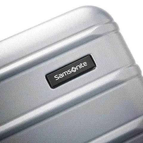 Close-up of Omni 2 24 Inch Medium Checked Hardside Luggage by Samsonite in Arctic Silver with scratch-resistant polycarbonate shell.