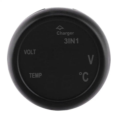 Front view of 3 In 1 Car Voltmeter With Dual LED Display USB Charger And Temperature Monitor, showing volt and temp labels.