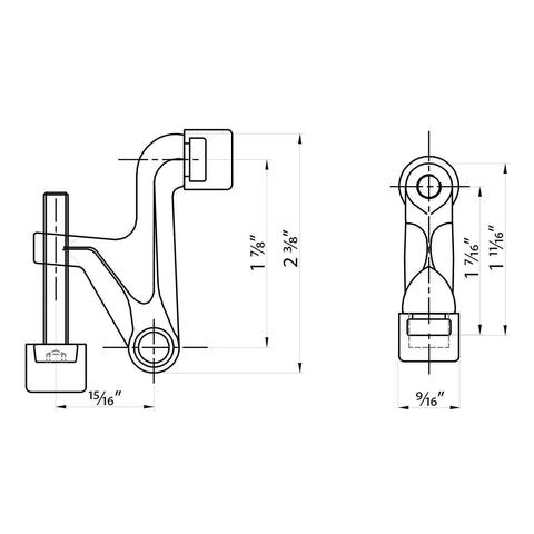 Diagram of Adjustable Heavy Duty Hinge Pin Door Stopper Set Two Pack Sized 2-3/8 By 15/16 Inches Brushed Satin Nickel Finish Gray Rubber Bumper Tips