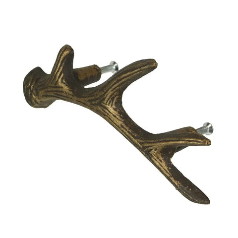 Antique Bronze Finish Cast Iron Deer Antler Drawer Pulls Set Of Six For Cabinets with rustic western style hardware, side view